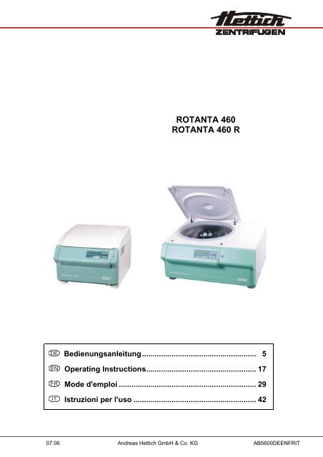 ROTANTA 460 ROTANTA 460 R - Hettich AG, CH