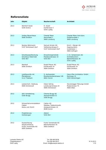 Referenzliste - Leutwyler Elektro AG