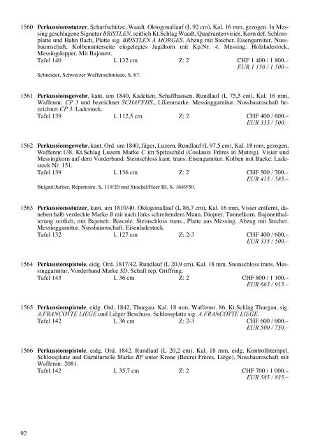 Kat.-Nr. 1553-1633 Schweizer Ordonanz-Schusswaffen