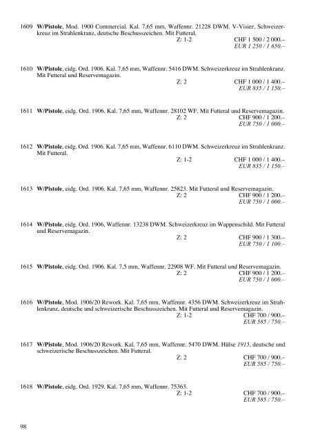 Kat.-Nr. 1553-1633 Schweizer Ordonanz-Schusswaffen