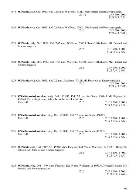 Kat.-Nr. 1553-1633 Schweizer Ordonanz-Schusswaffen