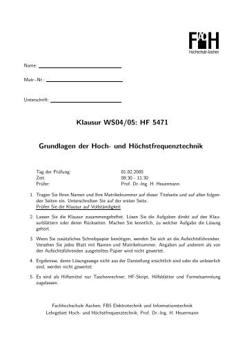 Klausur WS04/05 - Ing. H. Heuermann