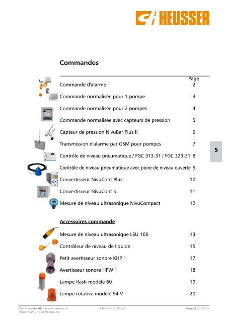 commandes normalisÃ©es pour 1 pompe - Carl Heusser AG