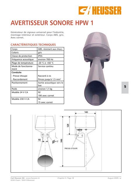 commandes normalisÃ©es pour 1 pompe - Carl Heusser AG