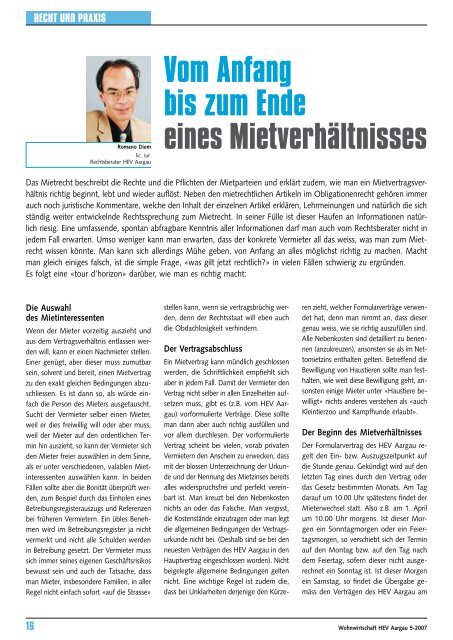 Vom Anfang Bis Zum Ende Eines Mietverhaltnisses Hev Aargau