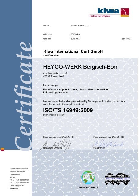 Certificate Bergisch Born (PDF) - Heyco