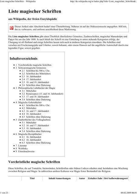 Liste magischer Schriften - Hexenhort.de