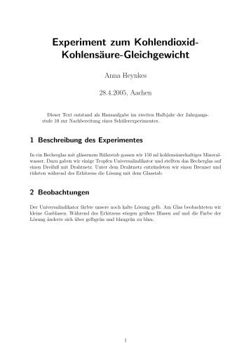 Experiment zum Kohlendioxid-KohlensÃ¤ure-Gleichgewicht