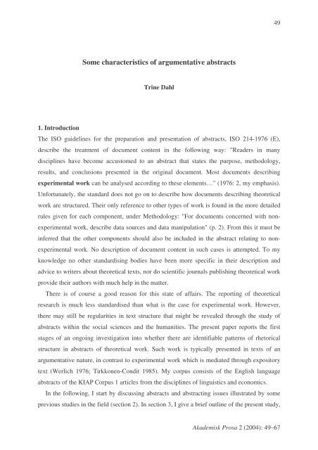 Some characteristics of argumentative abstracts