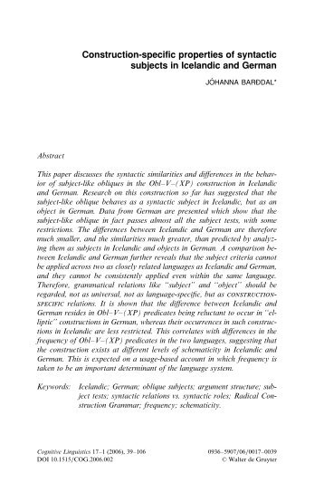 Construction-specific properties of syntactic subjects in Icelandic ...