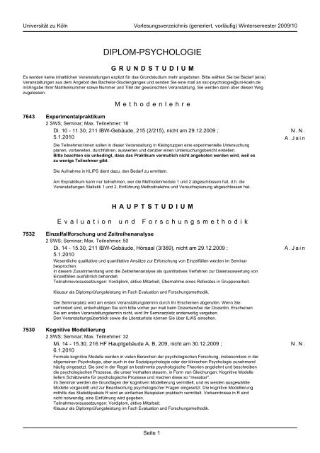 DIPLOM-PSYCHOLOGIE - Universität zu Köln