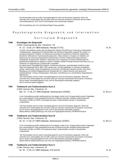 DIPLOM-PSYCHOLOGIE - Universität zu Köln