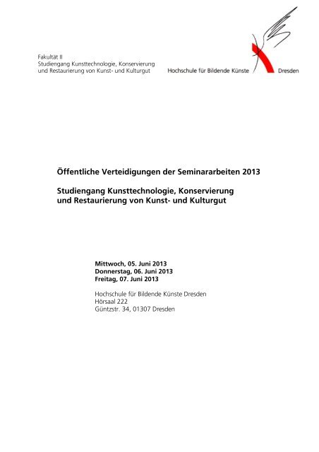 Seminarprogramm 2013.pdf - Hochschule fÃ¼r Bildende KÃ¼nste ...