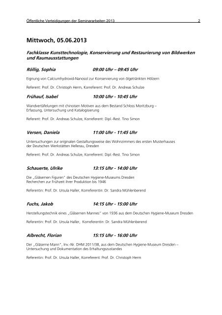 Seminarprogramm 2013.pdf - Hochschule fÃ¼r Bildende KÃ¼nste ...