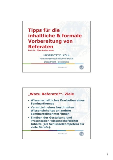 Vorbereitung Referate - Humanwissenschaftliche Fakultät ...