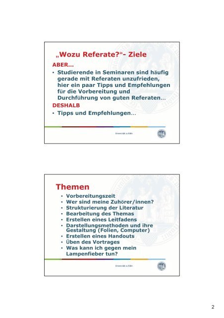 Vorbereitung Referate - Humanwissenschaftliche Fakultät ...