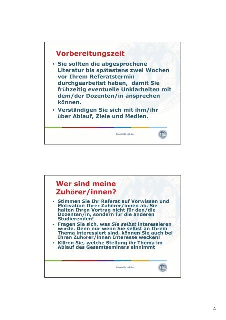 Vorbereitung Referate - Humanwissenschaftliche Fakultät ...