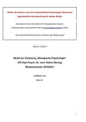 Skript zur Vorlesung „Biologische Psychologie“ (PD Dipl.-Psych. Dr ...