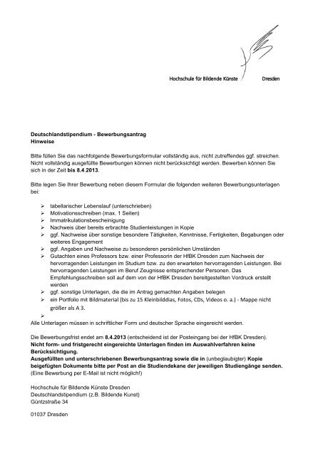 Deutschlandstipendium Bewerbungsantrag Pdf Hochschule Fa R