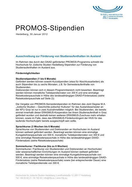 PROMOS-Stipendien - Hochschule fÃ¼r JÃ¼dische Studien Heidelberg