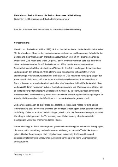 Heinrich von Treitschke und die Treitschkestrasse in Heidelberg ...