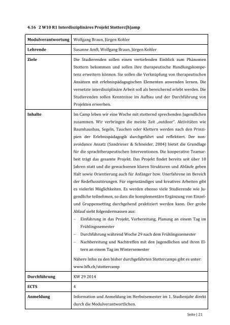 Wahlmodulbroschüre Pädagogisch-therapeutische Berufe - HfH