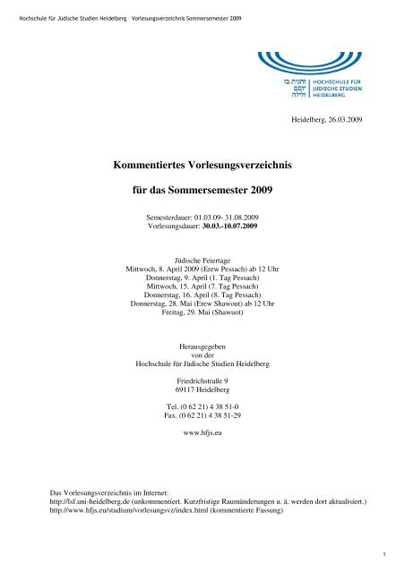 Kommentiertes Vorlesungsverzeichnis fÃ¼r das Sommersemester 2009