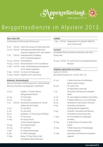 Berggottesdienste im Alpstein 2013. - Appenzell.ch