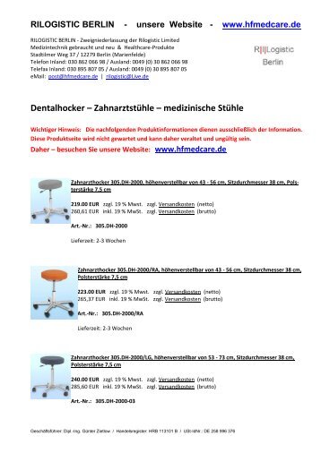 Zahnarzthocker - Dentalhocker - medizinische ... - Rilogistic Berlin