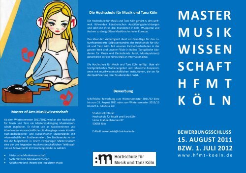 Flyer Master of Arts "Musikwissenschaft" - Hochschule fÃ¼r Musik und ...
