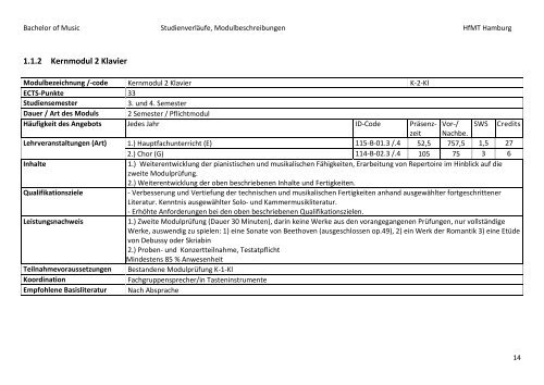 Bachelor-Modulbeschreibungen - Hochschule für Musik und ...