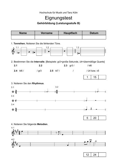 Musterklausur GehÃ¶rbildung (Aufgabenblatt) - Hochschule fÃ¼r Musik ...