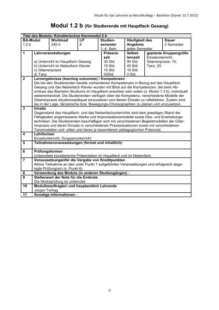 Musik fÃ¼r das Lehramt an Berufskollegs (Modulhandbuch) - Bachelor