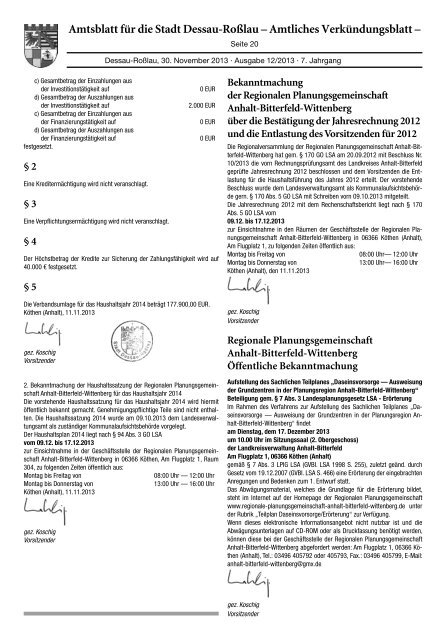 Amtsblatt für die Stadt Dessau-Roßlau – Amtliches Verkündungsblatt