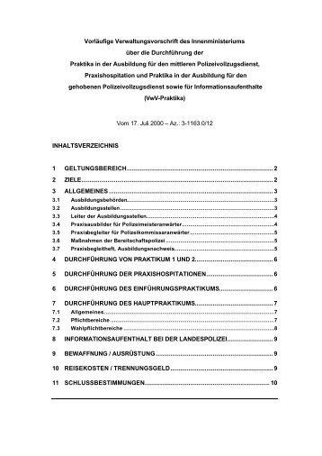 Vorläufige Verwaltungsvorschrift des Innenministeriums über die ...