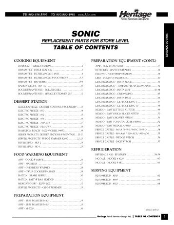 SONIC Catalog - Heritage Food Service Equipment, Inc.