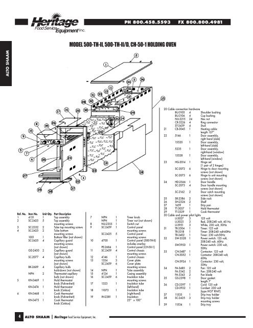 alto shaam - Heritage Food Service Equipment, Inc.