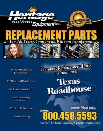 TEXAS ROADHOUSE Common Replacement Parts For Store Level