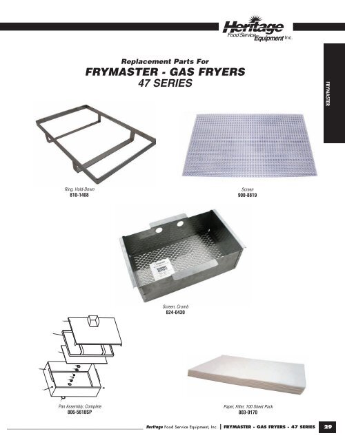 Simple Parts Catalog - Heritage Food Service Equipment, Inc.