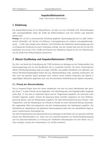 Impulsreflektometrie 1 Einleitung 2 Abtast-Oszilloskop ... - TU Berlin