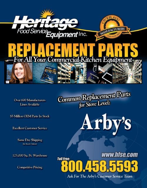 ARBY'S Common Replacement Parts For Store Level