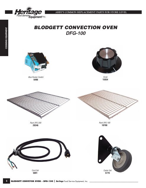 ARBY'S Common Replacement Parts For Store Level