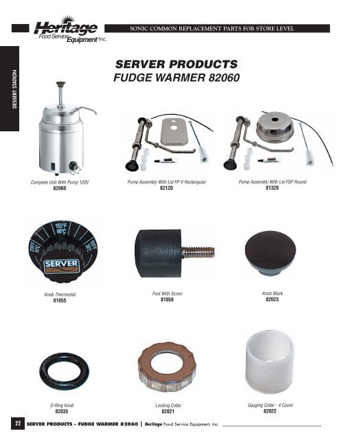 SONIC Common Replacement Parts For Store Level