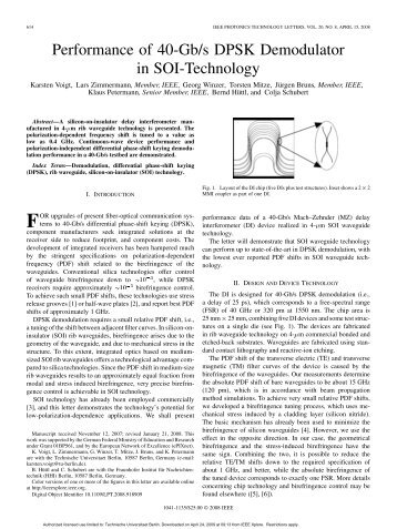 Performance of 40-Gb/s DPSK Demodulator in SOI ... - TU Berlin