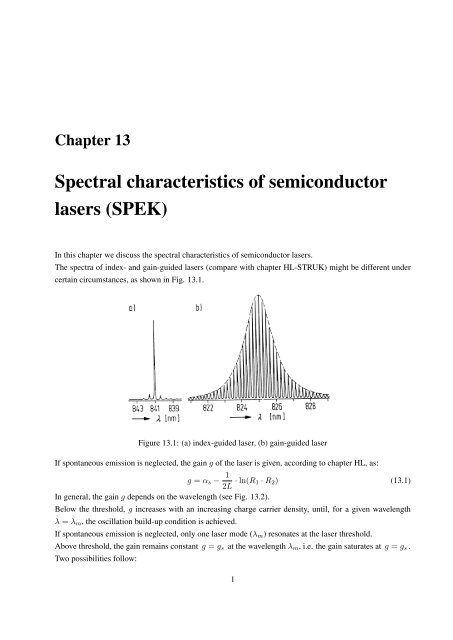 Spectral characteristics of semiconductor lasers (SPEK)