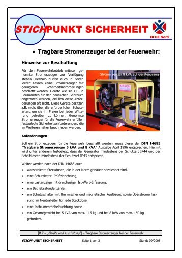 Tragbare Stromerzeuger bei der Feuerwehr