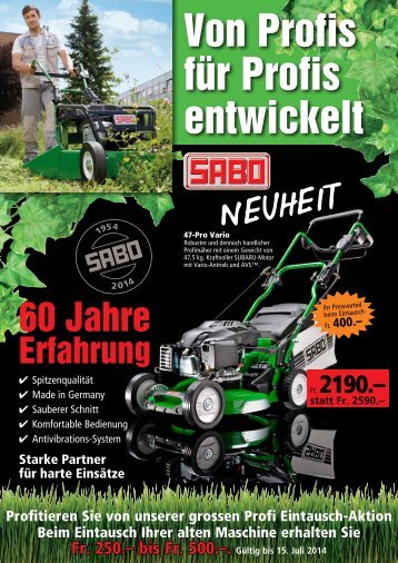 Auf die Mäher vom Profi-Flyer Sabo gewähren wir für Bestellungen ...