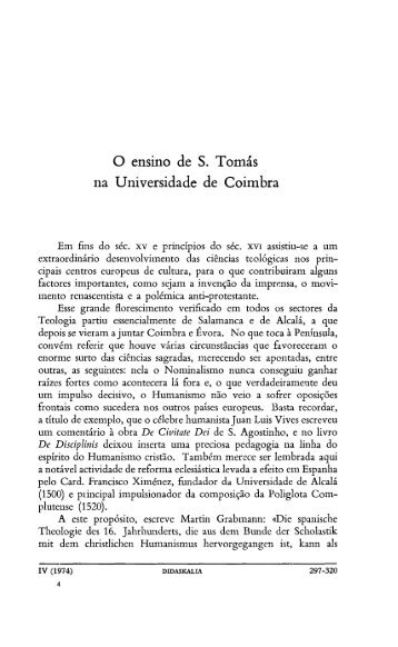 O ensino de S. Tomás na Universidade de Coimbra