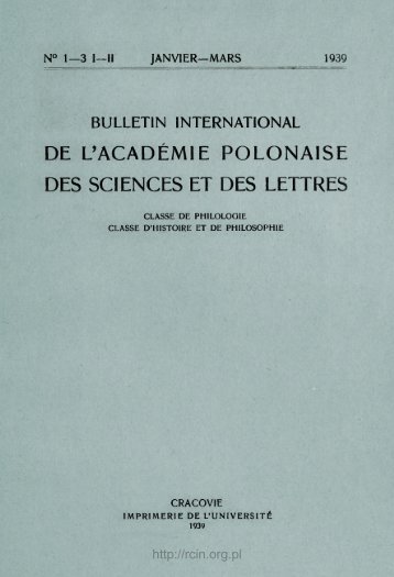 DE L'ACADÉMIE POLONAISE DES SCIENCES ET DES LETTRES