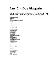 1zu12 – Das Magazin Inhalt nach Stichwörtern geordnet, Nr. 1 - 74